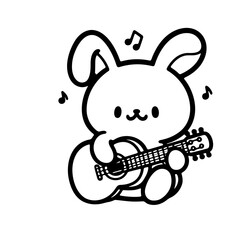 cute bunny playing guitar illustration for coloring books