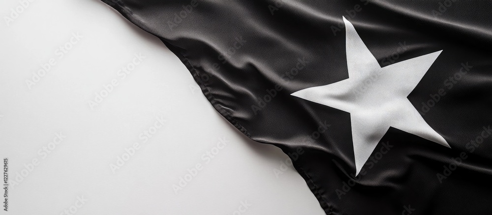 Poster black flag with white star on neutral background for design or branding purposes featuring ample cop