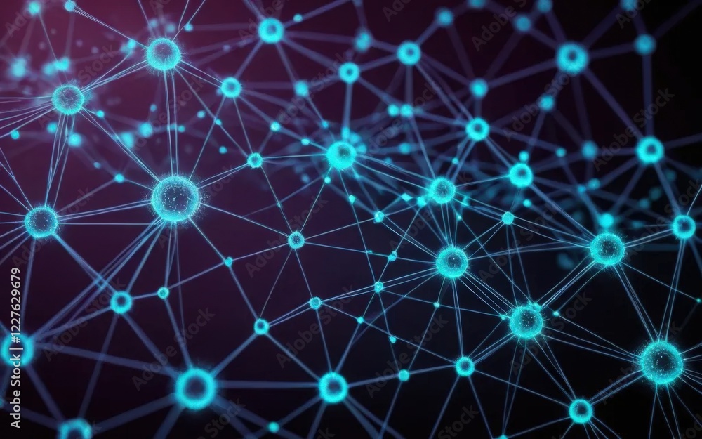 Poster digital network mesh with glowing technology particles and smooth gradients on a dark backdrop