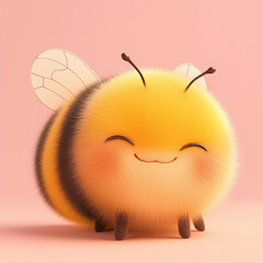 Cute happy bee on light pink backdrop, illustration for kids