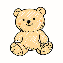 Hand drawn teddy bear kid toy. Happy childhood symbol. Cute doodle vector illustration isolated on background