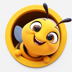 Happy bee in a circle on white background, illustration for kids