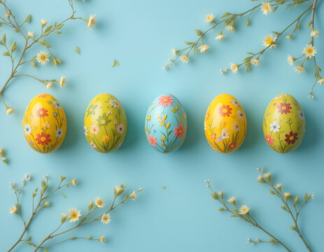 Floral Easter Eggs Spring Decor Pastel Colors