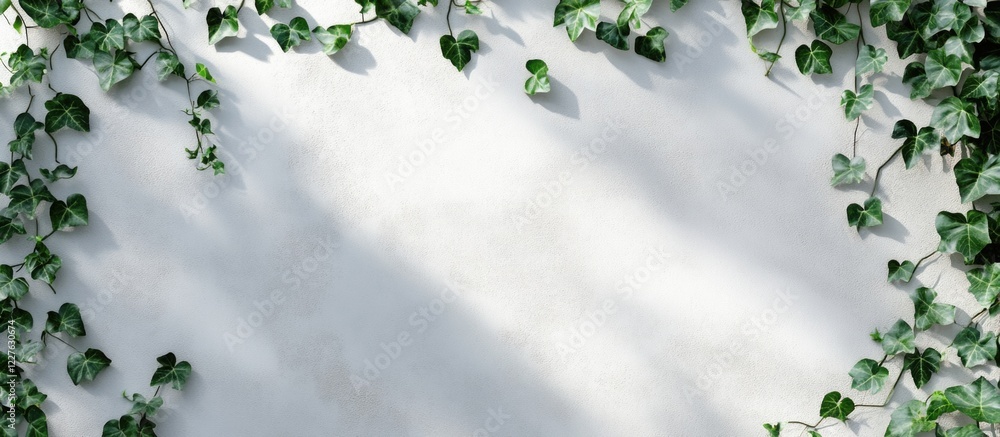 Poster ivy wall panel mockup with porcelain tile and blank space for custom text overlay