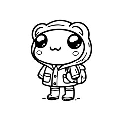 Obraz premium cute frog wearing backpack illustration for coloring books