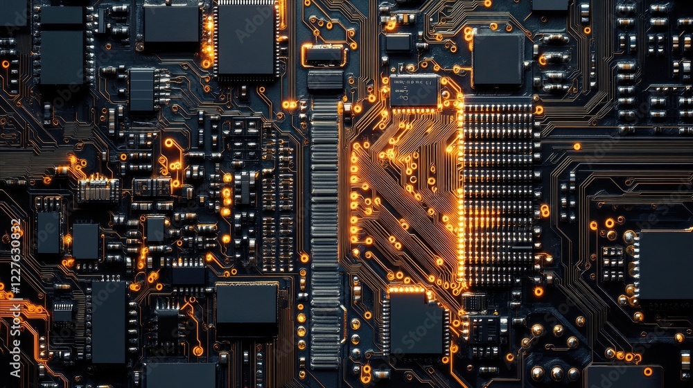 Aufkleber detailed macro shot of a bitcoin circuit board showcasing intricate connections and glowing elements