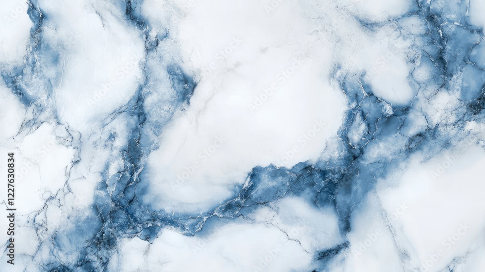 Poster elegant white marble surface adorned with intricate blue veining patterns for upscale design project