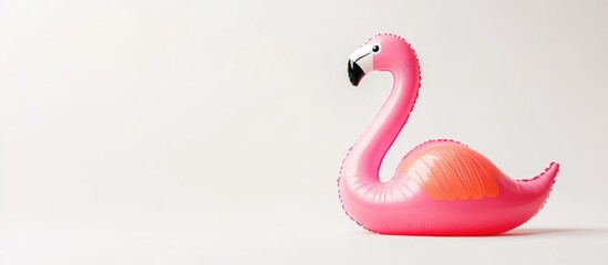 Obraz premium Pink inflatable flamingo float isolated on a white background ideal for summer promotions and advertising with space for text or branding.