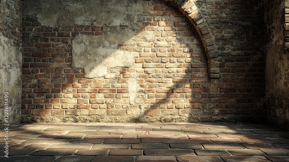 Poster weathered brick wall with intricate texture and vintage charm in a well-lit setting providing ample 