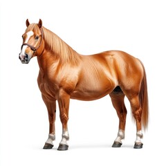 Obraz premium Beautiful chestnut horse standing elegantly in studio lighting with a shiny coat and confident posture