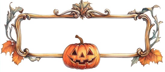 Halloween themed frame featuring a pumpkin graphic and space for custom text, perfect for festive announcements or invitations