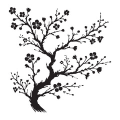 Simple Silhouette of a Delicate Plum Blossom Branch