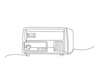Continuous one line drawing of retro radio player. Vintage radio player in single line draw illustration. Editable stroke.