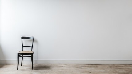 Minimalist interior featuring a black chair against a blank white wall ideal for home decor and design inspiration.