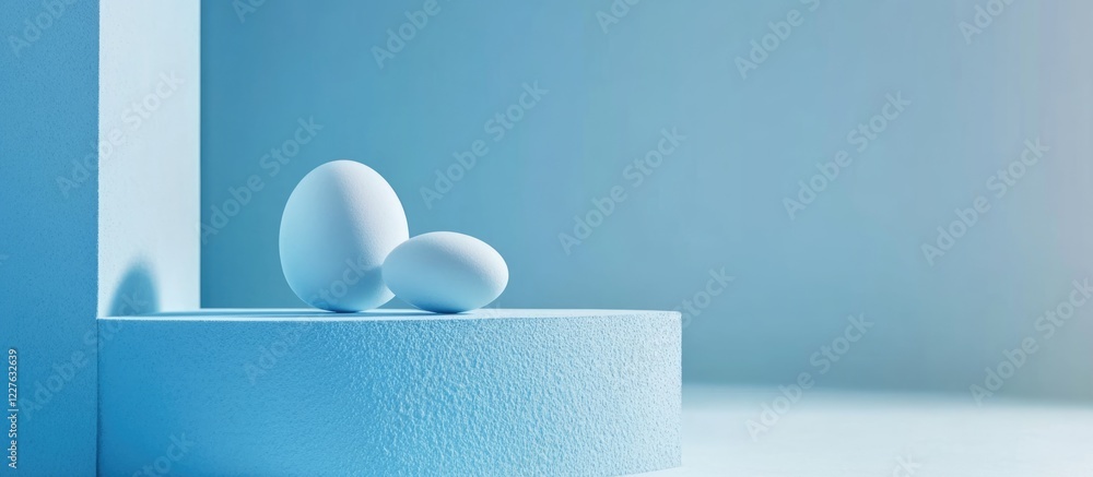 Aufkleber blue minimalistic studio background with light blue hues and empty space for text featuring two whit