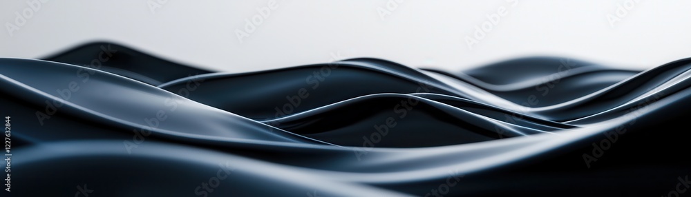 Poster a close-up of smooth, flowing black fabric creating elegant waves and curves, showcasing texture and