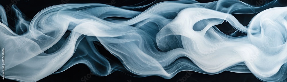 Poster a swirling pattern of white and gray smoke against a dark background, creating an abstract and ether