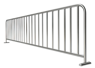 Metallic crowd control barrier with vertical bars, isolated on transparent cutout background