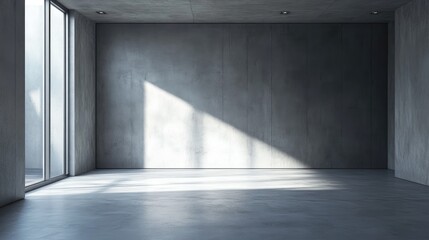 Obraz premium Minimalist Contemporary Loft with Grey Cement Walls and Natural Light in Spacious Interior Design