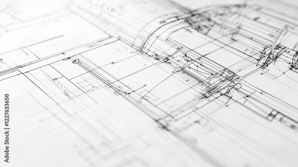 Poster technical blueprints showcasing detailed design and specifications of an airplane structure and comp