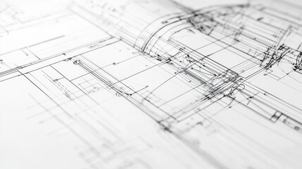 Technical blueprints showcasing detailed design and specifications of an airplane structure and components. Generative AI