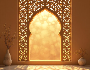Elegant Islamic arch glowing softly with decorative details