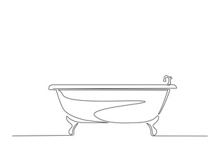 Naklejka premium Continuous one line drawing of bathtub design. Simple bath in single line draw illustration. Editable stroke.