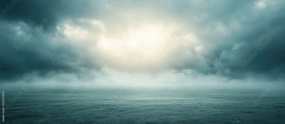 Poster serene open field beneath a dark sky with soft sunlight and pastel hues ideal for text overlay and p