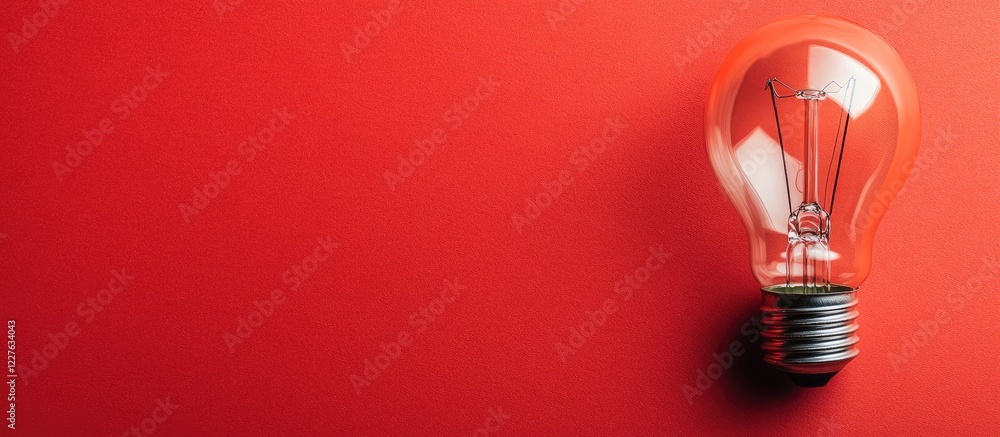 Poster bright electric bulb on red background symbolizing innovation and creativity with empty space for te
