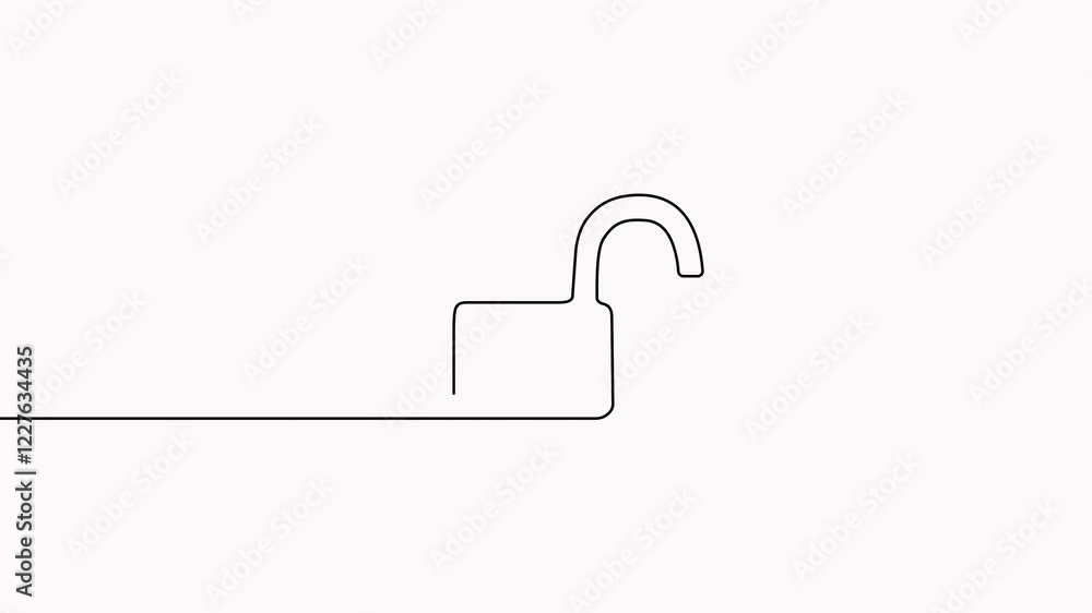 Poster open padlock continuous line drawing animation. unlocked security symbol animated video.