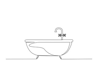 Continuous one line drawing of bathtub design. Simple bath in single line draw illustration. Editable stroke.