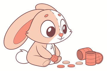 Cute plush bunny toy, soft pastel peach color, large floppy ears, big round eyes, small pink nose, chubby body, kawaii style, chibi proportions, smooth texture, minimalist design, 3D render, studio li