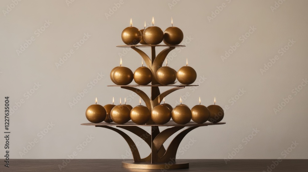 Poster elegant candelabra displaying interconnected spheres and soft candlelight on a minimalist background