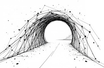 Obraz premium Futuristic tunnel with glowing lights and intricate patterns, abstract design.