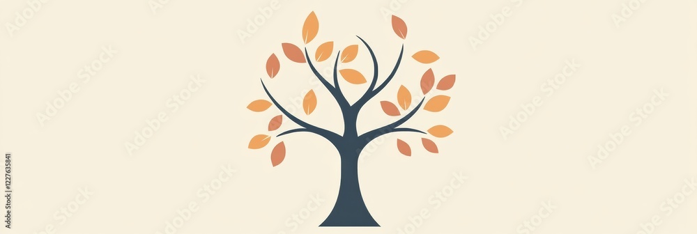 Poster tree icon featuring detailed branches and vibrant leaves in a minimalist style against a neutral bac