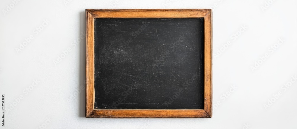 Aufkleber chalkboard mockup with wooden frame for custom text placement on white background top view blank spa