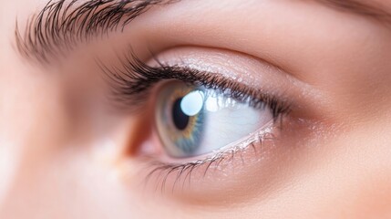 Obraz premium Macro Close-up of Female Eye Highlighting Contact Lens and Natural Eyelashes