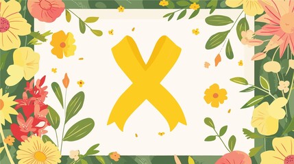 Sarcoma Awareness Vector Illustration with Yellow Ribbon and Flowers