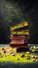 Dubai chocolate with pistachio nuts filling. Gourmet trendy dessert.