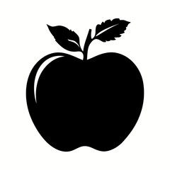 Black silhouette apple icon on white background. Simple fruit symbol . Vector illustration