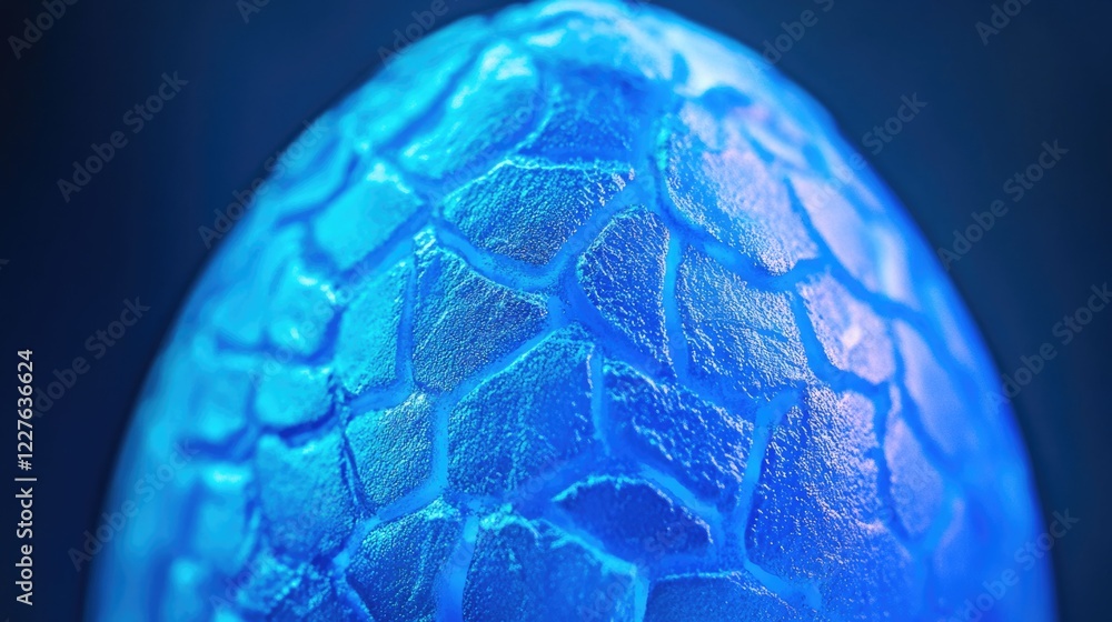 Aufkleber vivid macro capture of a textured cyber egg illuminated in neon blue and cyan hues with intricate de