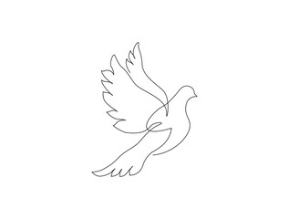 Continuous one line drawing of dove bird the symbol of love and piece. Pigeon in single line draw illustration. Editable stroke.