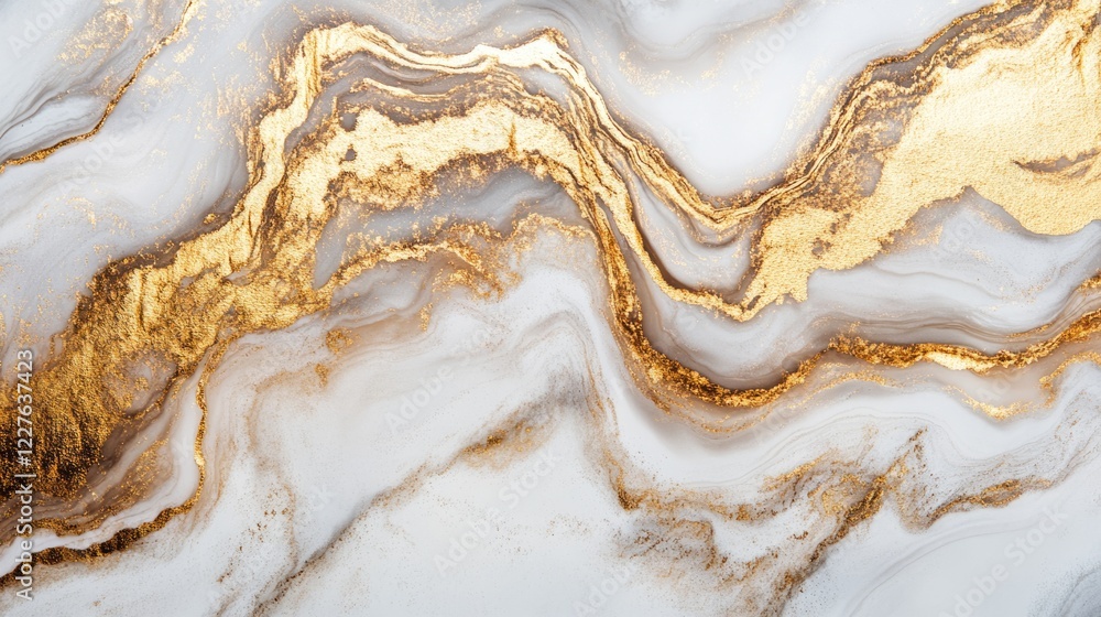 Poster elegant white and gold marble texture background with fluid patterns and veining for sophisticated d