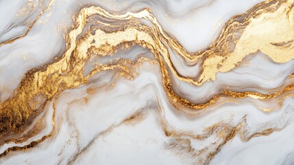 Elegant White and Gold Marble Texture Background with Fluid Patterns and Veining for Sophisticated Design Projects