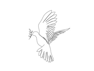 Continuous one line drawing of dove bird the symbol of love and piece. Pigeon in single line draw illustration. Editable stroke.