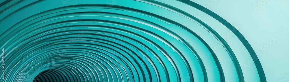 Poster a close-up view of circular lines creating a tunnel effect, featuring soothing shades of teal and aq