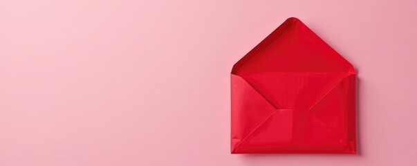 Copy space inside red envelope on pink background, empty gift, pink background