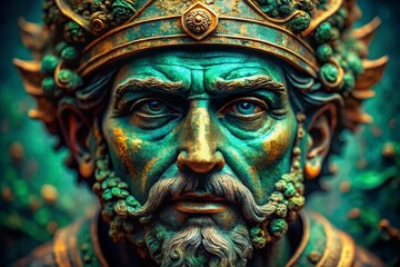 Ancient Green Statue Head Macro Photography - Detailed Closeup