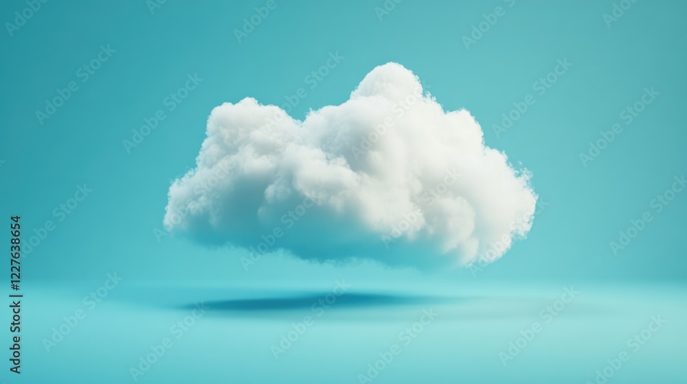 Aufkleber fluffy white cloud casting shadow on a bright turquoise background creating a serene and peaceful at