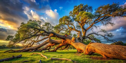 Ancient Holm Oak Tree Broken Storm Damaged Nature Photography